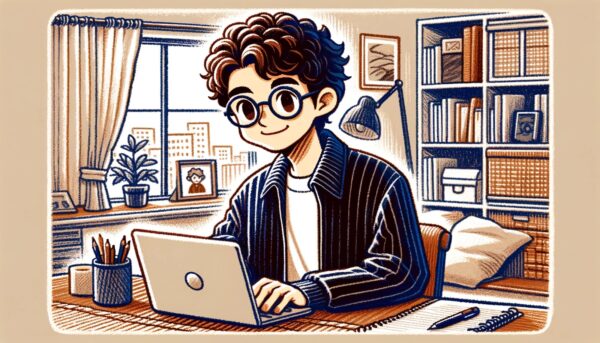 ブログを書いている私の似顔絵をChatGPTに描いてもらった