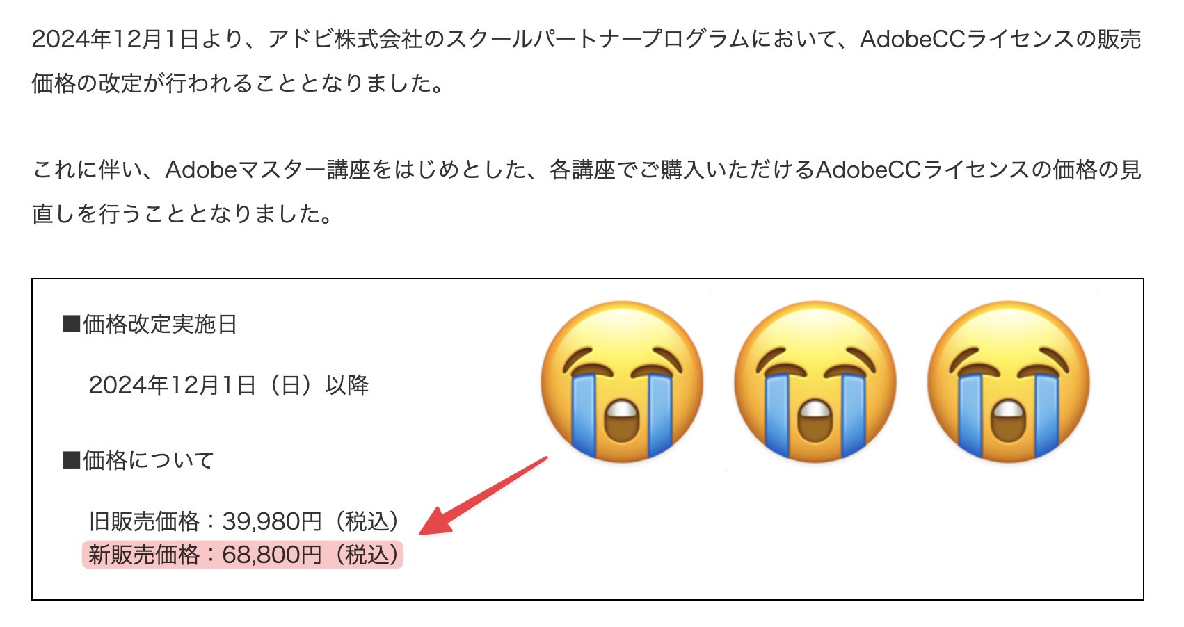 デジハリ　Adobe 値上げ