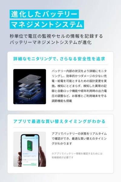 アプリでバッテリーの状態を確認できる